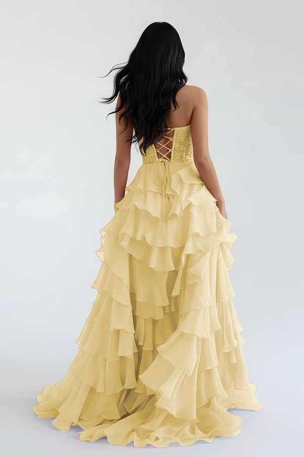 Royal Blue Chiffon Sweetheart Ruffle Tiered Long Prom Dress – Prom Dress by Kissprom | Available at KissProm