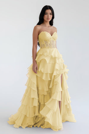 Royal Blue Chiffon Sweetheart Ruffle Tiered Long Prom Dress – Prom Dress by Kissprom | Available at KissProm