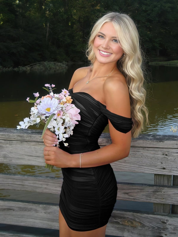Black - Off The Shoulder Tulle Short Homecoming & Cocktail Dresses – Homecoming Dresses by KissProm | Available at KissProm