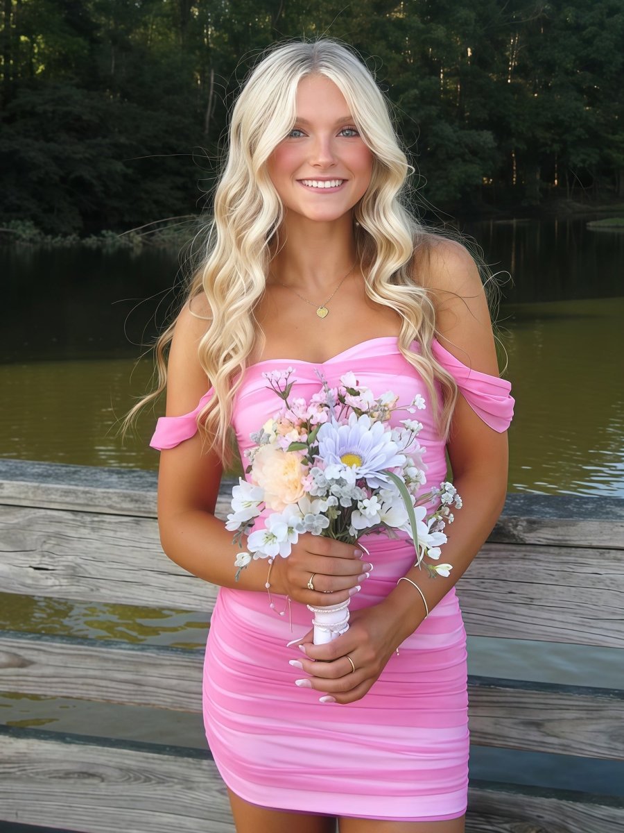 Pink - Off The Shoulder Tulle Short Homecoming & Cocktail Dresses – Homecoming Dresses by KissProm | Available at KissProm