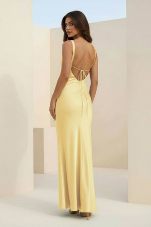 Angela | Red - Cowl Neck Sleeveless Sheath Satin Backless Long Prom Dresses - KissProm