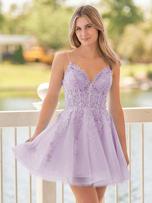 A-Line Spaghetti-Straps Sky Blue Lace Homecoming Dress With Appliques – Homecoming Dresses by KissProm | Available at KissProm