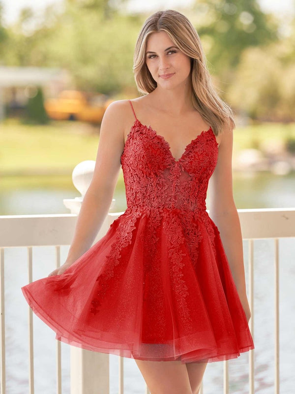 A-Line Spaghetti-Straps Sky Blue Lace Homecoming Dress With Appliques – Homecoming Dresses by KissProm | Available at KissProm