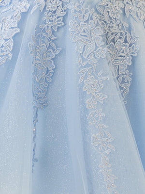 A-Line Spaghetti-Straps Sky Blue Lace Homecoming Dress With Appliques – Homecoming Dresses by KissProm | Available at KissProm