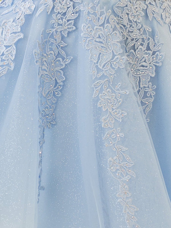A-Line Spaghetti-Straps Sky Blue Lace Homecoming Dress With Appliques – Homecoming Dresses by KissProm | Available at KissProm