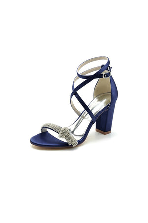 Ankle Strap Block Heels with Silver Chain - KissProm