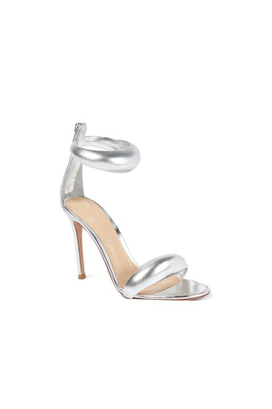 Gold Ankle Strap Leather Stiletto High Heel Sandals - KissProm