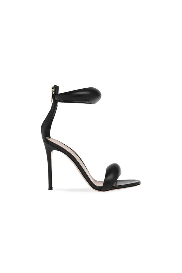 Gold Ankle Strap Leather Stiletto High Heel Sandals - KissProm