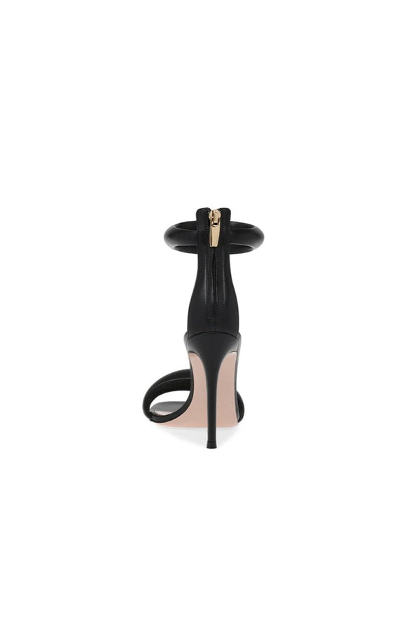 Gold Ankle Strap Leather Stiletto High Heel Sandals - KissProm