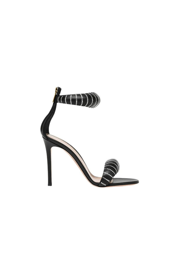 Gold Ankle Strap Leather Stiletto High Heel Sandals - KissProm