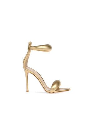 Gold Ankle Strap Leather Stiletto High Heel Sandals - KissProm