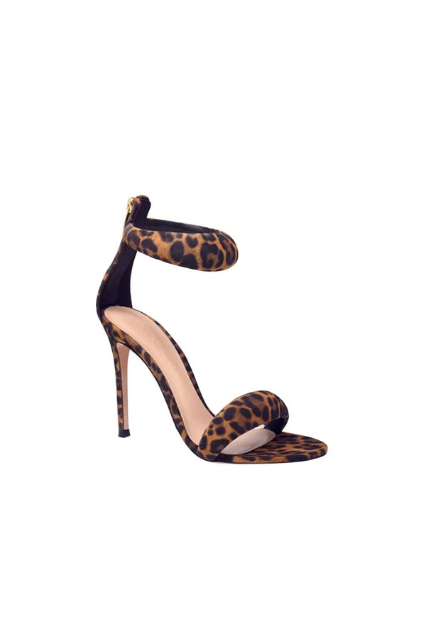 Gold Ankle Strap Leather Stiletto High Heel Sandals - KissProm