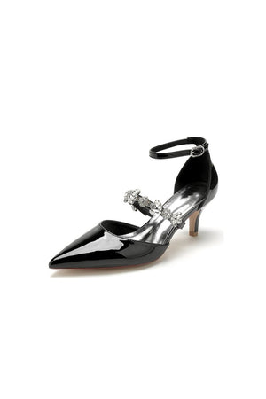 Ankle Strap Pointed Toe Wedding Shoes with Rhinestone - KissProm