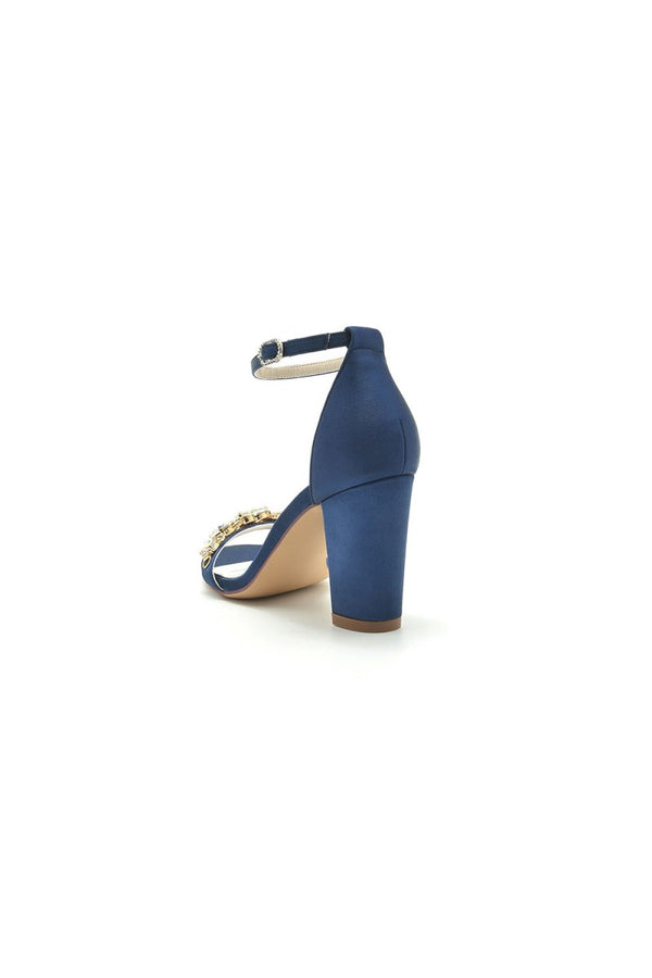 Rhinestone Ankle Strap Wedding Chunky Heels - KissProm