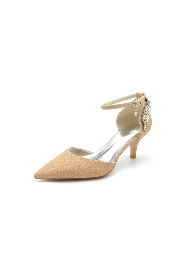 Ankle Strap Wedding Shoes with Rhinestone - KissProm