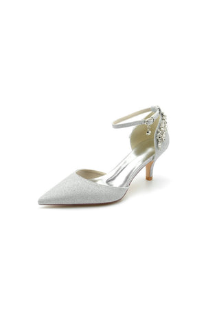 Ankle Strap Wedding Shoes with Rhinestone - KissProm