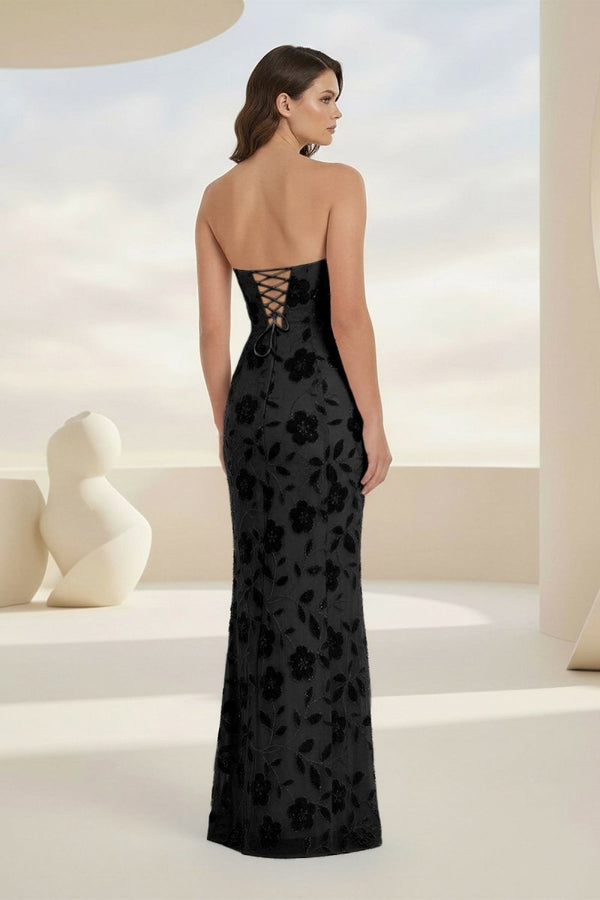 Blue Strapless Sheath Floral Sequins Long Formal Prom Dresses – Prom Dress by KissProm | Available at KissProm