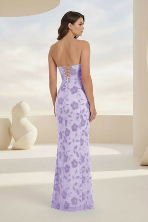Blue Strapless Sheath Floral Sequins Long Formal Prom Dresses – Prom Dress by KissProm | Available at KissProm
