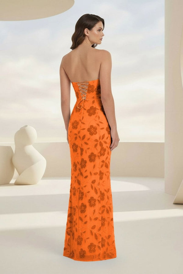Blue Strapless Sheath Floral Sequins Long Formal Prom Dresses – Prom Dress by KissProm | Available at KissProm