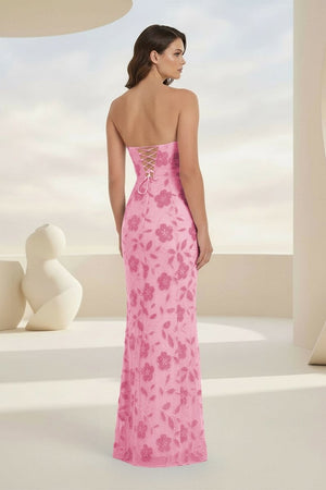 Blue Strapless Sheath Floral Sequins Long Formal Prom Dresses – Prom Dress by KissProm | Available at KissProm