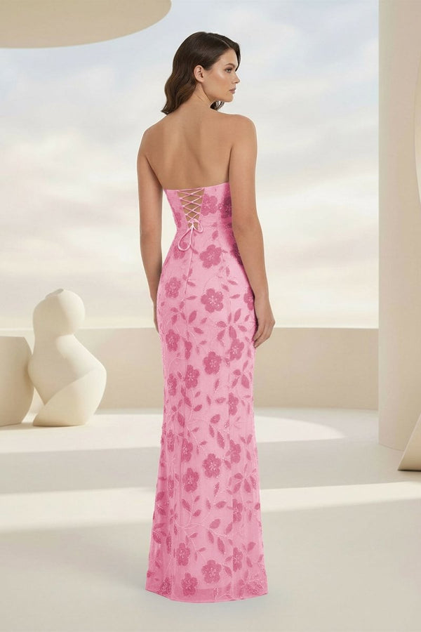 Blue Strapless Sheath Floral Sequins Long Formal Prom Dresses – Prom Dress by KissProm | Available at KissProm
