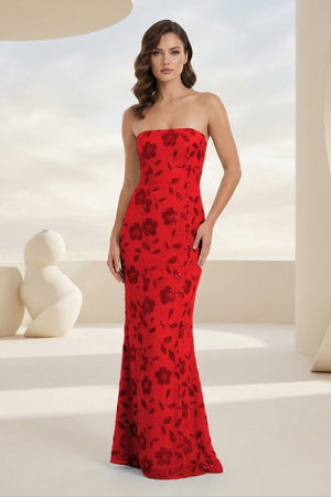 Blue Strapless Sheath Floral Sequins Long Formal Prom Dresses – Prom Dress by KissProm | Available at KissProm