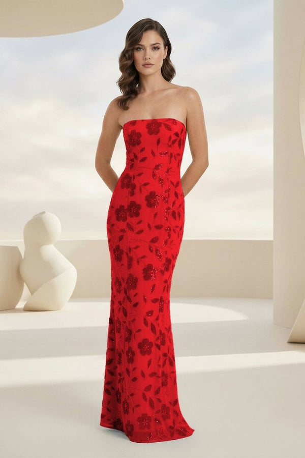 Blue Strapless Sheath Floral Sequins Long Formal Prom Dresses – Prom Dress by KissProm | Available at KissProm