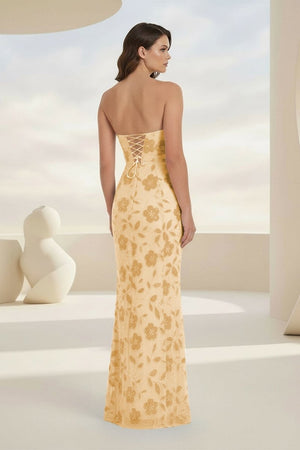 Blue Strapless Sheath Floral Sequins Long Formal Prom Dresses – Prom Dress by KissProm | Available at KissProm