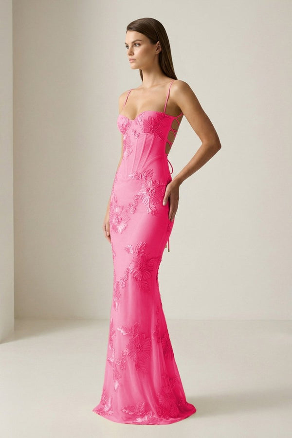 Yellow Spaghetti Straps Sheath Long Prom Dresses With Floral Embroidery – Prom Dress by KissProm | Available at KissProm