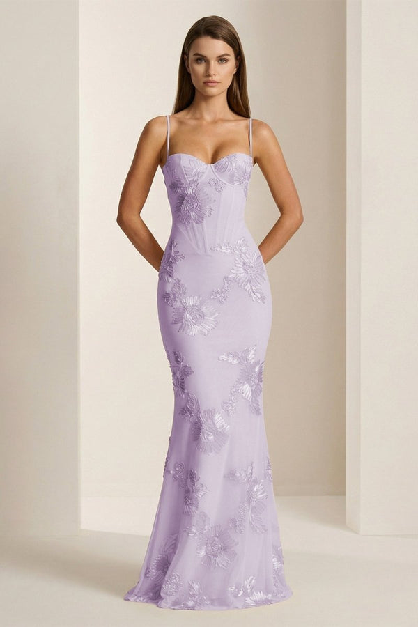 Yellow Spaghetti Straps Sheath Long Prom Dresses With Floral Embroidery – Prom Dress by KissProm | Available at KissProm