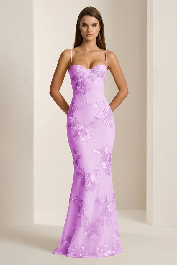 Yellow Spaghetti Straps Sheath Long Prom Dresses With Floral Embroidery – Prom Dress by KissProm | Available at KissProm