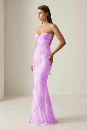 Yellow Spaghetti Straps Sheath Long Prom Dresses With Floral Embroidery – Prom Dress by KissProm | Available at KissProm