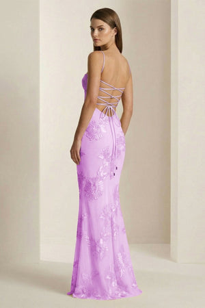 Yellow Spaghetti Straps Sheath Long Prom Dresses With Floral Embroidery – Prom Dress by KissProm | Available at KissProm