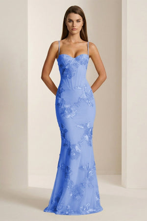 Yellow Spaghetti Straps Sheath Long Prom Dresses With Floral Embroidery – Prom Dress by KissProm | Available at KissProm