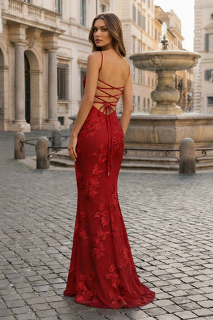 Yellow Spaghetti Straps Sheath Long Prom Dresses With Floral Embroidery – Prom Dress by KissProm | Available at KissProm
