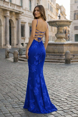 Yellow Spaghetti Straps Sheath Long Prom Dresses With Floral Embroidery – Prom Dress by KissProm | Available at KissProm