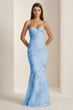 Yellow Spaghetti Straps Sheath Long Prom Dresses With Floral Embroidery – Prom Dress by KissProm | Available at KissProm