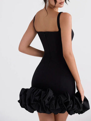 Arcane | Ruched Ivory Spandex Mini Dress With Ruffles
