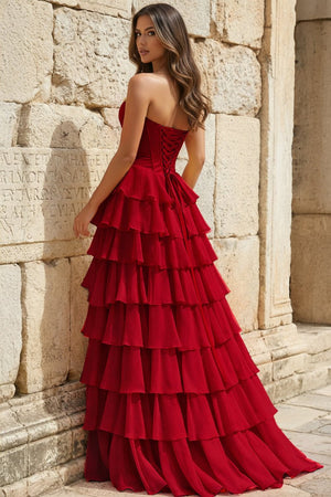 Strapless A-Line Ruffle Long Prom Dress With Split – Prom Dresses by KissProm | Available at KissProm