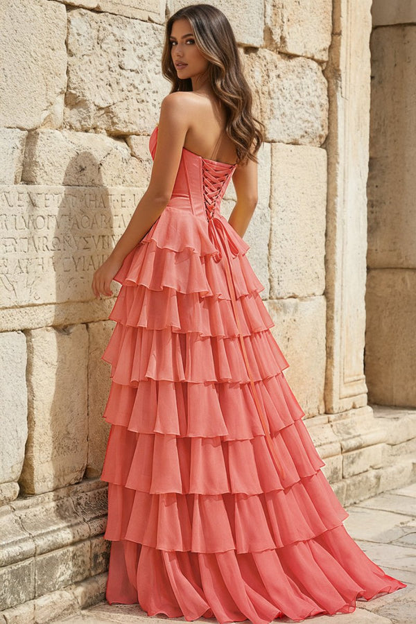 Strapless A-Line Ruffle Long Prom Dress With Split – Prom Dresses by KissProm | Available at KissProm