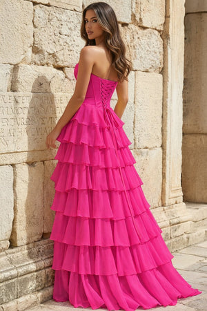 Strapless A-Line Ruffle Long Prom Dress With Split – Prom Dresses by KissProm | Available at KissProm