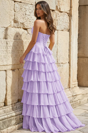 Strapless A-Line Ruffle Long Prom Dress With Split – Prom Dresses by KissProm | Available at KissProm