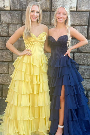 Strapless A-Line Ruffle Long Prom Dress With Split – Prom Dresses by KissProm | Available at KissProm