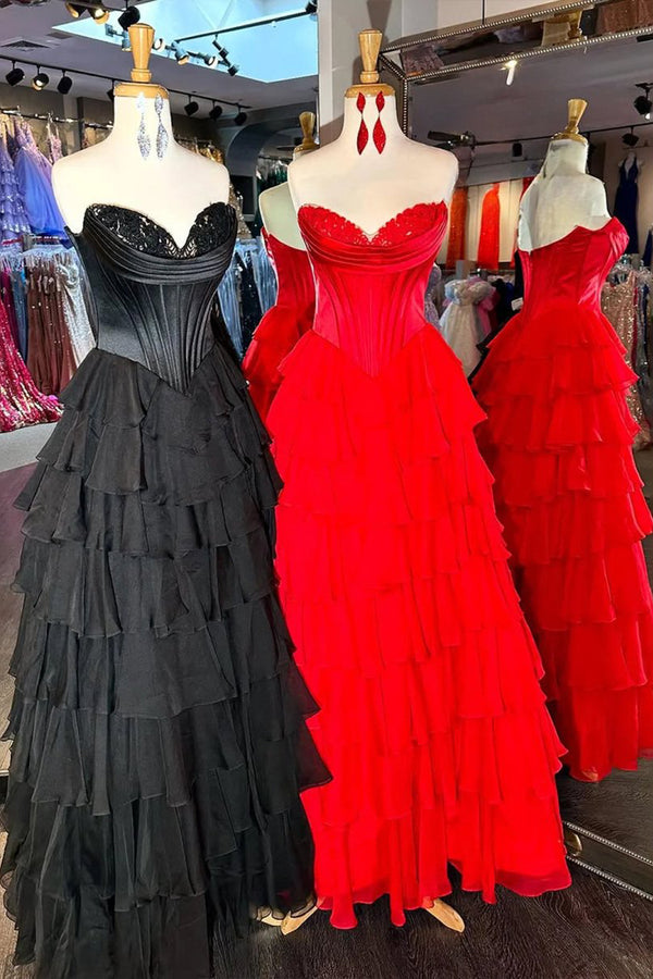 Strapless A-Line Ruffle Long Prom Dress With Split – Prom Dresses by KissProm | Available at KissProm