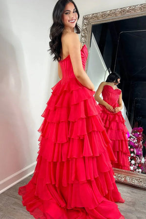 Strapless A-Line Ruffle Long Prom Dress With Split – Prom Dresses by KissProm | Available at KissProm