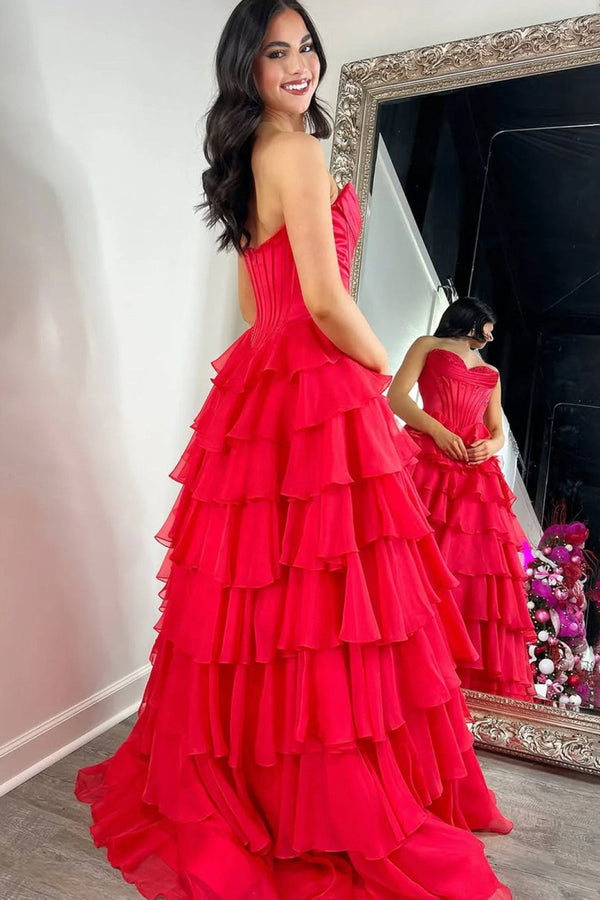 Strapless A-Line Ruffle Long Prom Dress With Split – Prom Dresses by KissProm | Available at KissProm