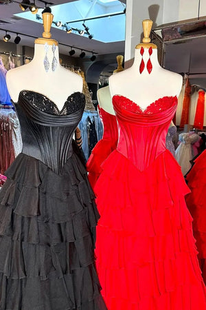 Strapless A-Line Ruffle Long Prom Dress With Split – Prom Dresses by KissProm | Available at KissProm
