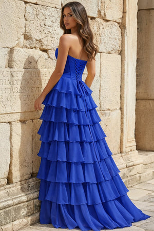 Strapless A-Line Ruffle Long Prom Dress With Split – Prom Dresses by KissProm | Available at KissProm