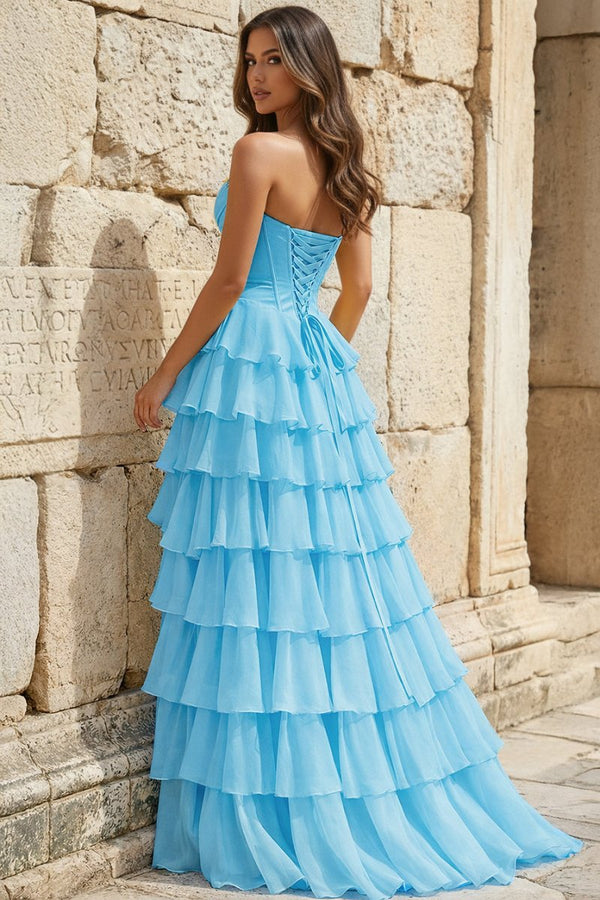 Strapless A-Line Ruffle Long Prom Dress With Split – Prom Dresses by KissProm | Available at KissProm