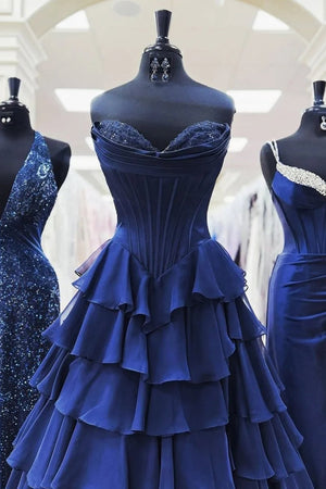Strapless A-Line Ruffle Long Prom Dress With Split – Prom Dresses by KissProm | Available at KissProm
